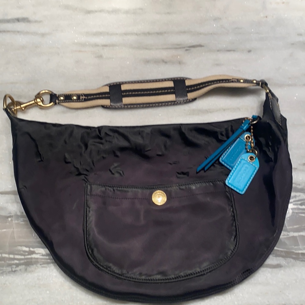 Coach Hampton Black Satin Hobo Bag